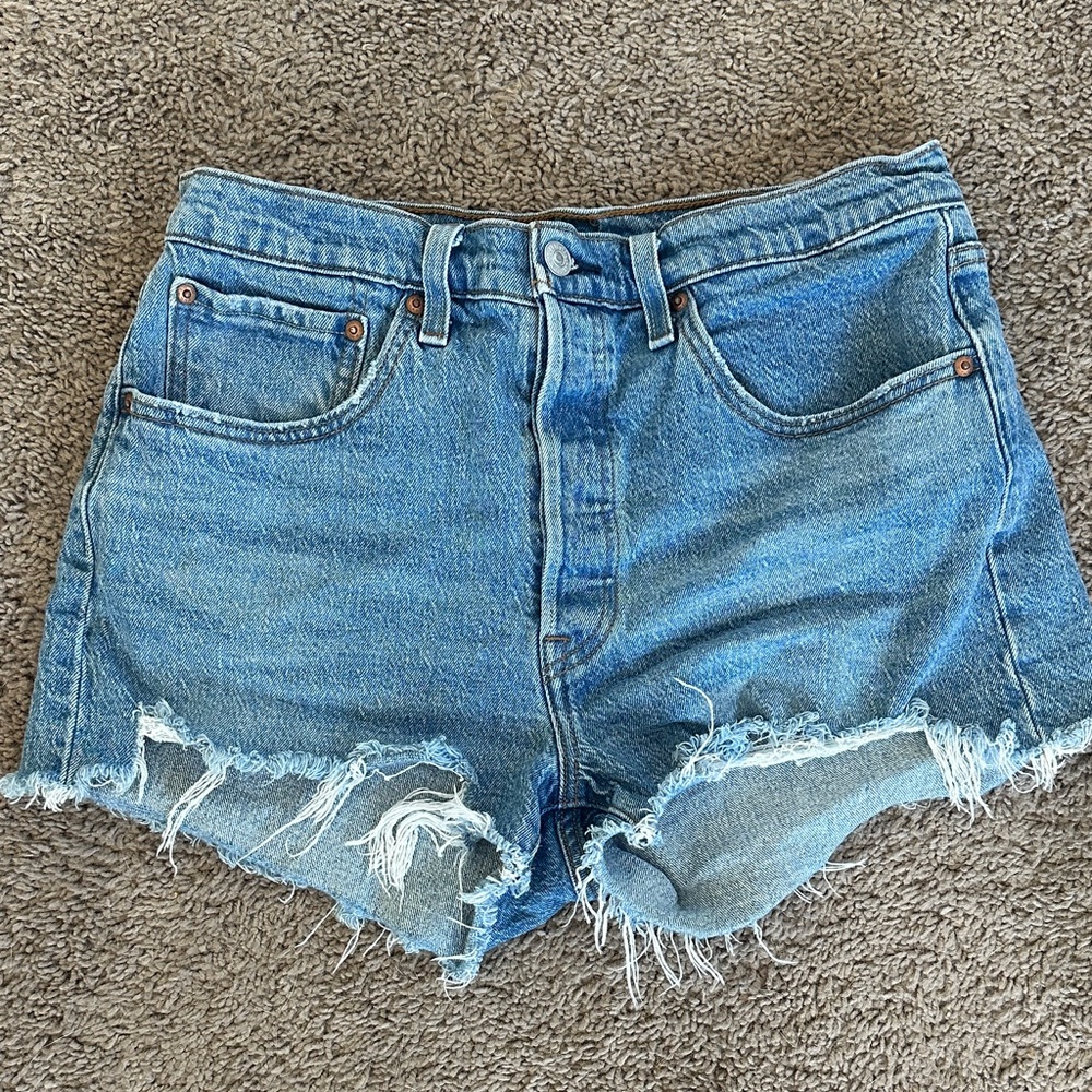 Levi's Light Blue Jean Shorts with Frayed Hem